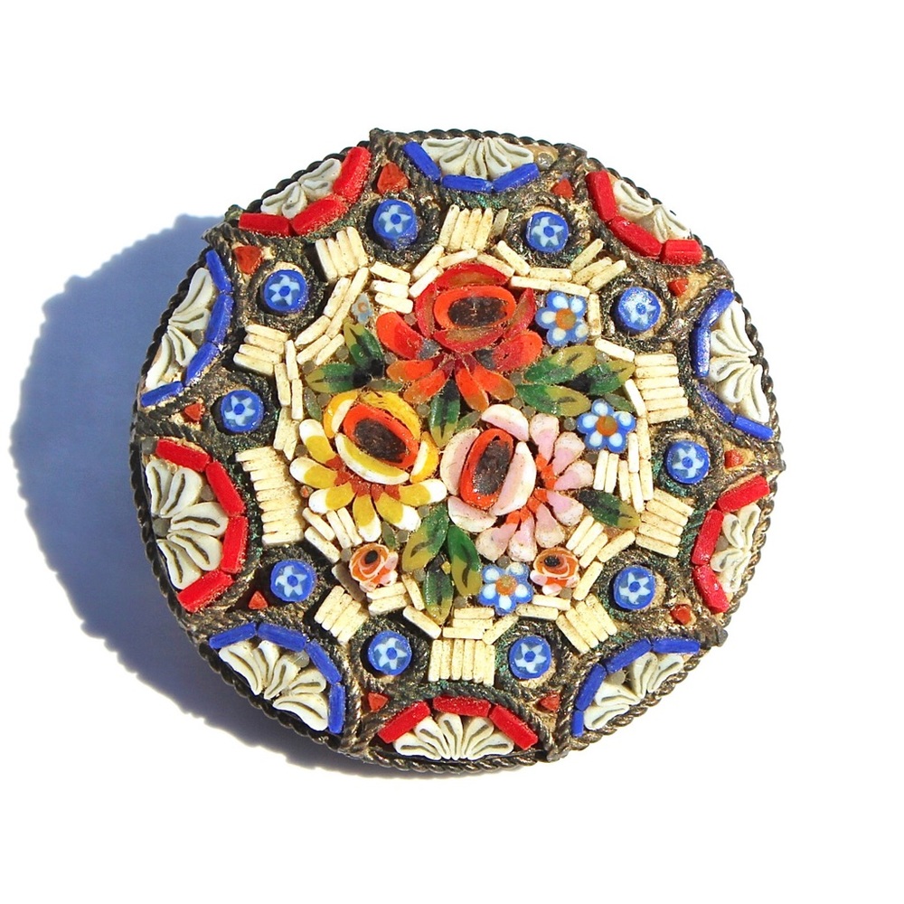 Vintage Italian Micro Mosaic Floral Brooch